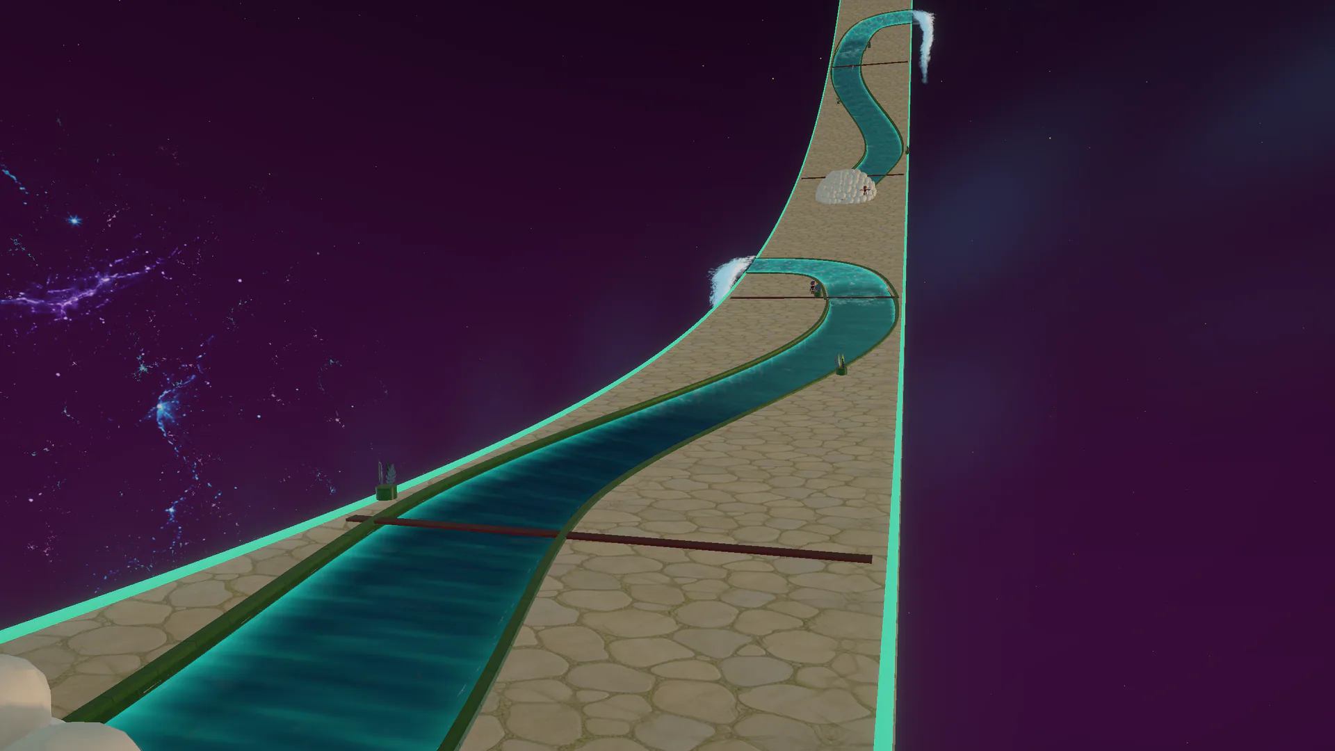 The green-lined Wellness Initiative course curves up the inside of the wheel beside a river